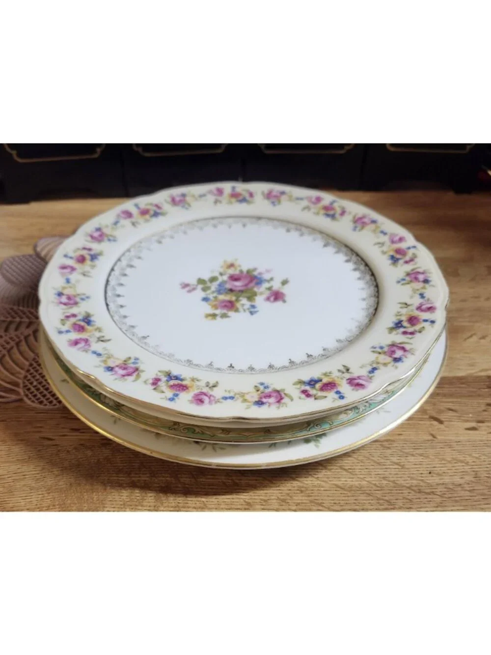 Mismatched Bright and Colorful China Dinner Plates Floral Set of 4 Porcelain